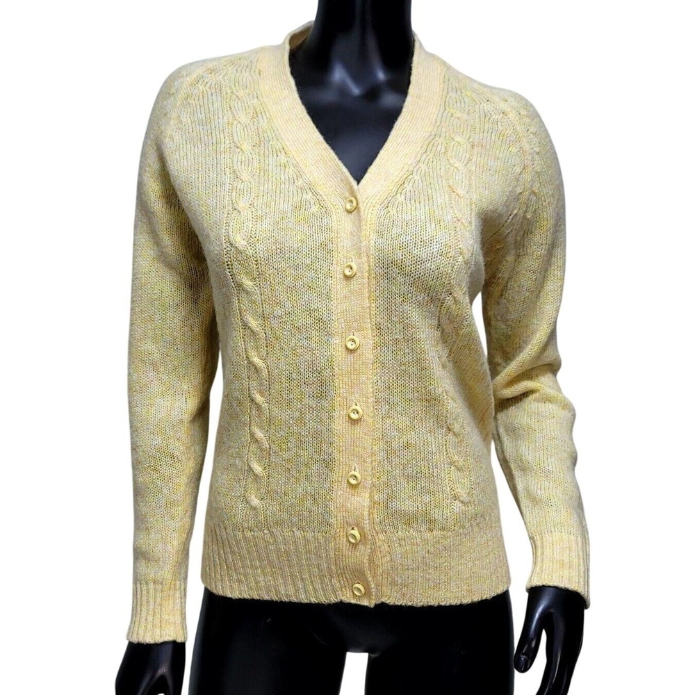 Vintage An Original Import Yellow Cable Knit Cardigan Button Front VNeck Sweater